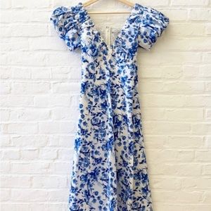 Abercrombie and Fitch Puff Sleeve Plunge Midi Dress